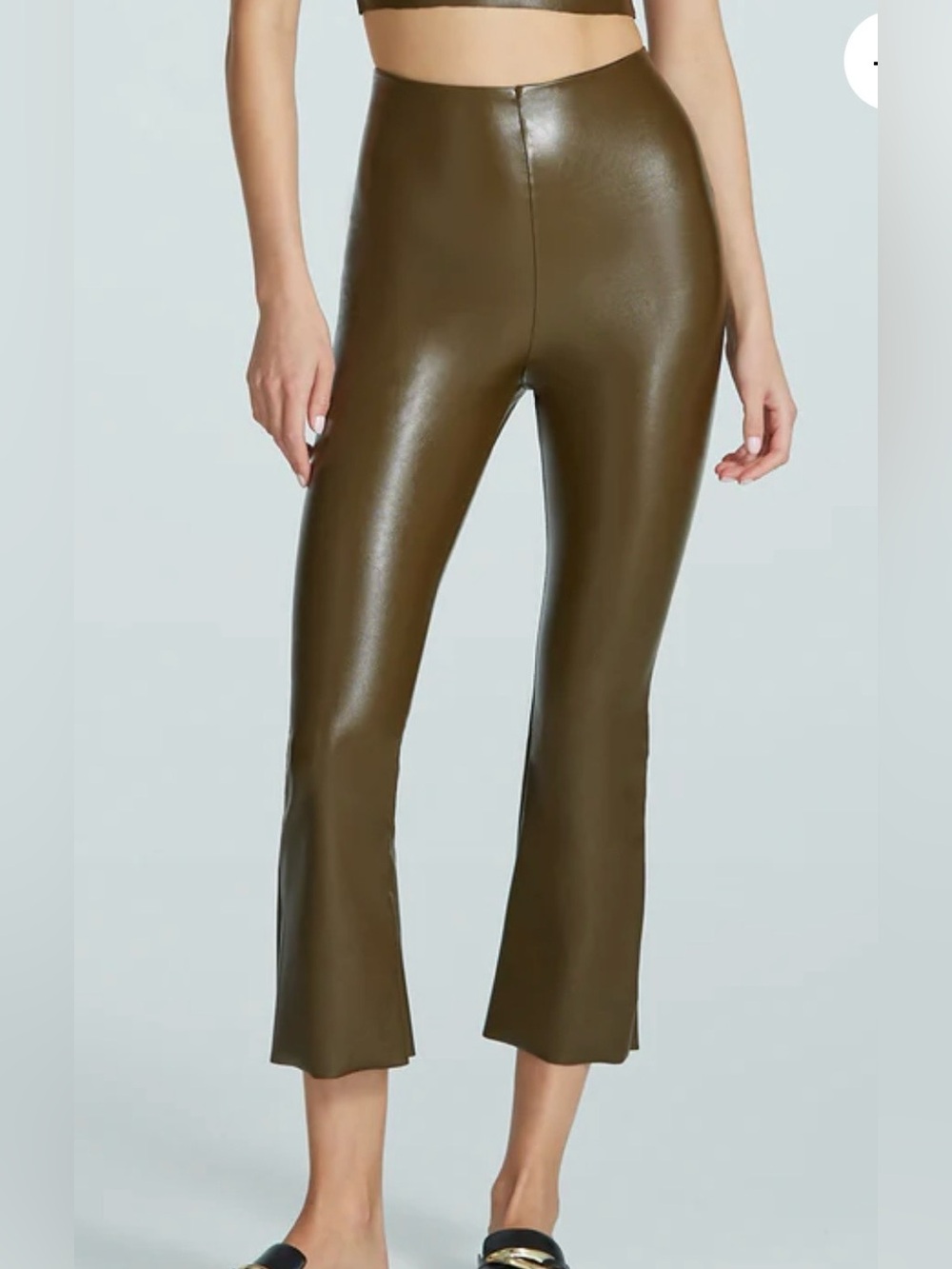 NWT Commando Faux Leather Cropped Flare Pants in Cadet Green/Brown Small